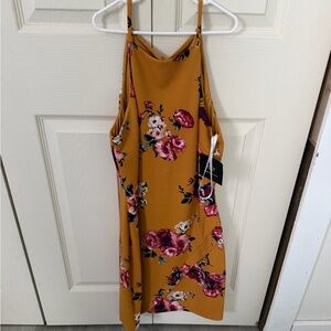Mustard Floral Spaghetti-Strap Dress